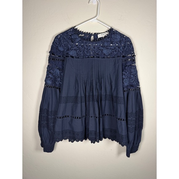 Sea New York Tops - Sea New York Navy Lace Trimmed Cotton Eyelet Boho Blouse Top Size 10